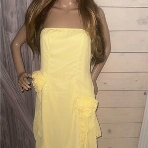 Yellow Ruffled Dress with Floral Accents